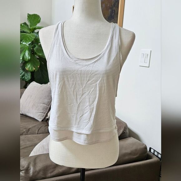 Lululemon Striped Sheer Detail White Tank Top - Picture 1 of 5